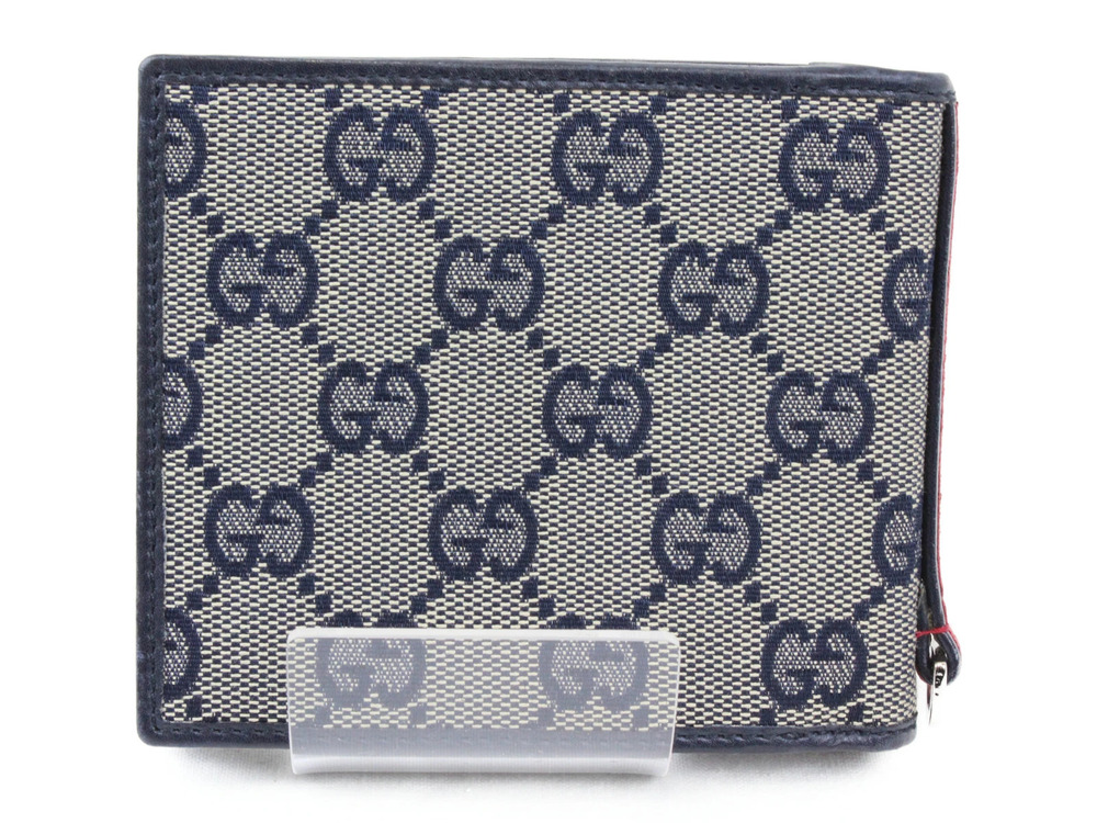 Gucci fold Blue Wallet Bi Folding Canvas GG Compact Blue